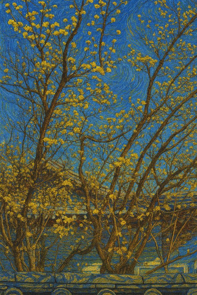 담장 너머 산수유